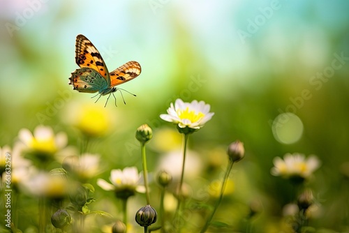 Butterfly Flying over the Meadow. © Md