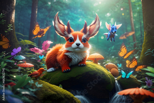 Fantastical Forest with Adorable Animals and Imaginative Animals