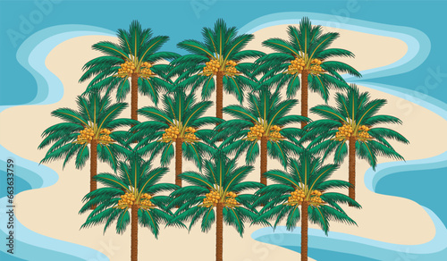 palm tree tropical island vector shape background in green blue yellow color for background design.