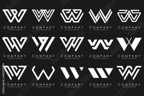 Abstract collection with letters W logo design. creative design logotype W with white color.
