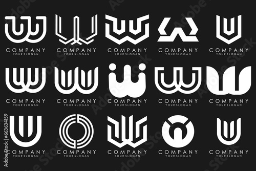 Abstract collection with letters W logo design. creative design logotype W with white color.