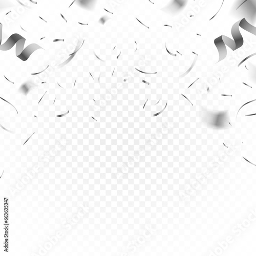 Confetti vector png. silver confetti falling from the sky. combination blury. Shimmering confetti on transparent background