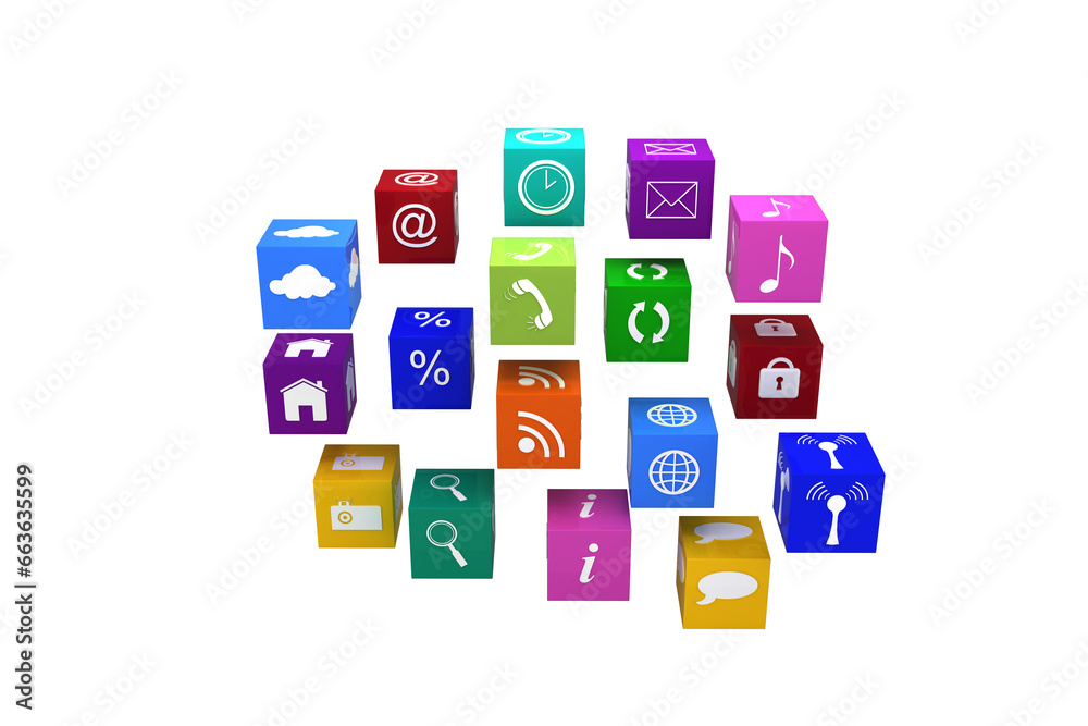 Digital png illustration of many colourful 3d computer icons on transparent background Digital png illustration of many colourful 3d computer icons on transparent background