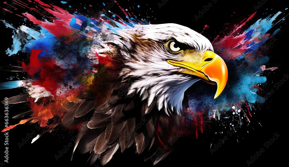 Fototapeta premium Patriotic Eagle and American Flag: Inkblot Art