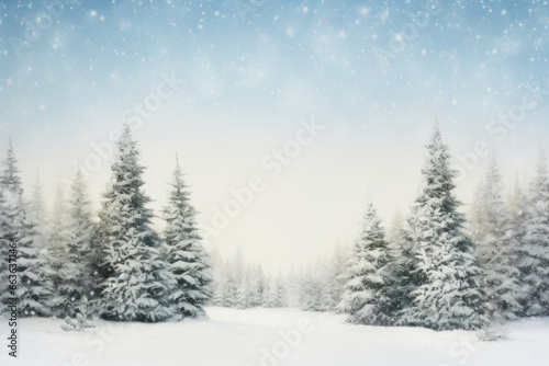 Greeting card of Christmas trees in the forest