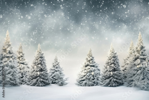 Greeting card of Christmas trees in the forest © Veniamin Kraskov