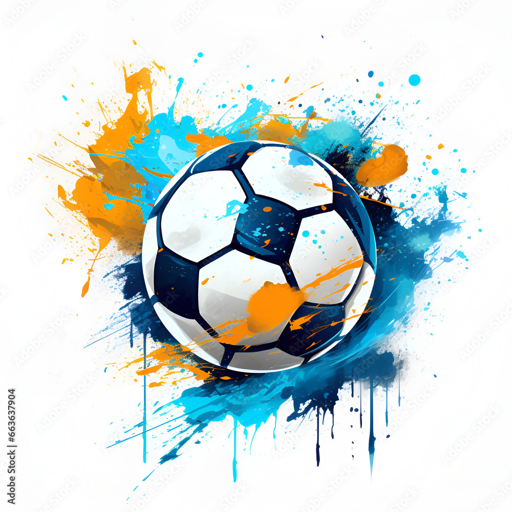 Artistic Style Soccer Ball Painting Drawing White Background 