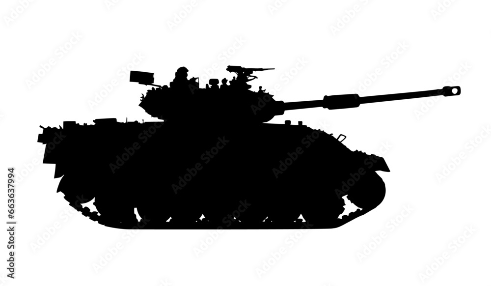 Modern heavy tank, military tank silhouette isolated on white background