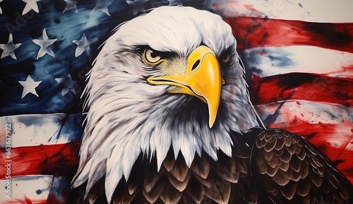 Patriotic Eagle and American Flag: Inkblot Art