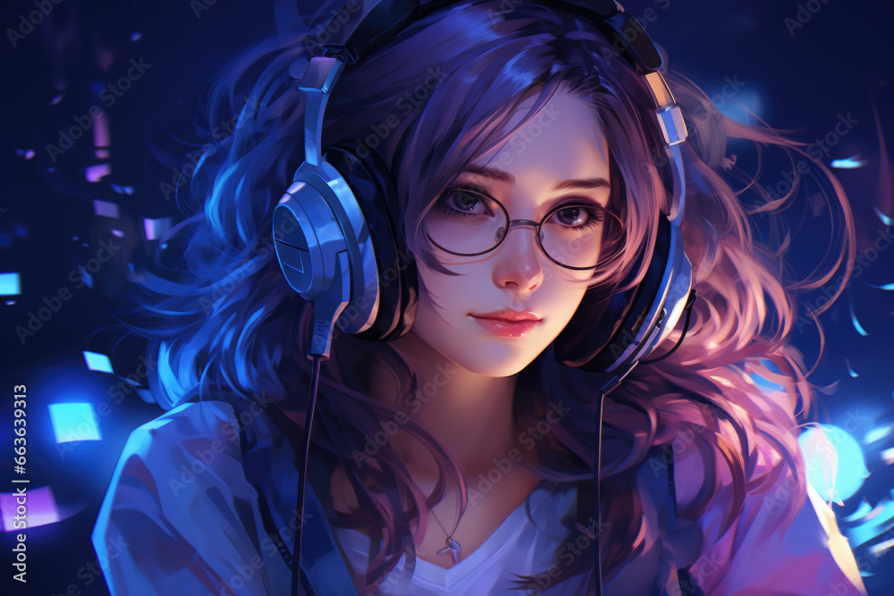 Girl wearing headphones and glasses looking directly at camera. Perfect for technology, music, and lifestyle themes. Girl wearing headphones and glasses looking directly at camera. Perfect for technology, music, and lifestyle themes.
