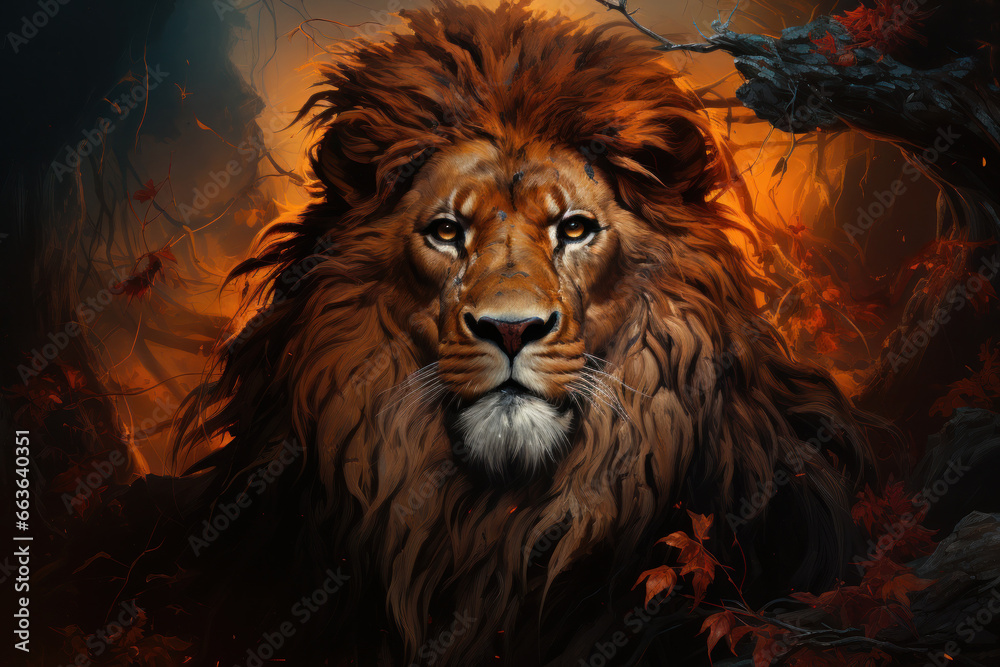 Illustration adult male lion king portrait. Generative AI
