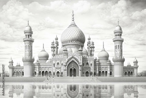 Drawing of Islamic mosque. Generative AI