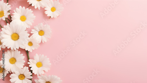 Chamomile daisy daisies Floral on pink pastel background. advertisement, banner, card. for template, presentation. copy text space.