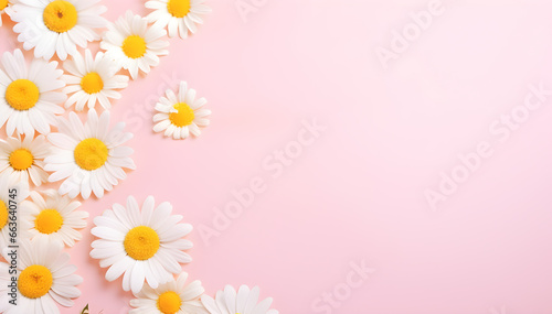 Chamomile daisy daisies Floral on pink pastel background. advertisement, banner, card. for template, presentation. copy text space. © CassiOpeiaZz