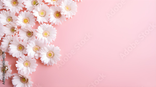 Chamomile daisy daisies Floral on pink pastel background. advertisement, banner, card. for template, presentation. copy text space.