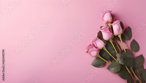 bouquet of pink roses Floral on pink pastel background. advertisement, banner, card. for template, presentation. copy text space. © CassiOpeiaZz