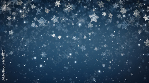 White Snow Flakes Falling. Light Blue Winter Background. Flake Illustration Pattern