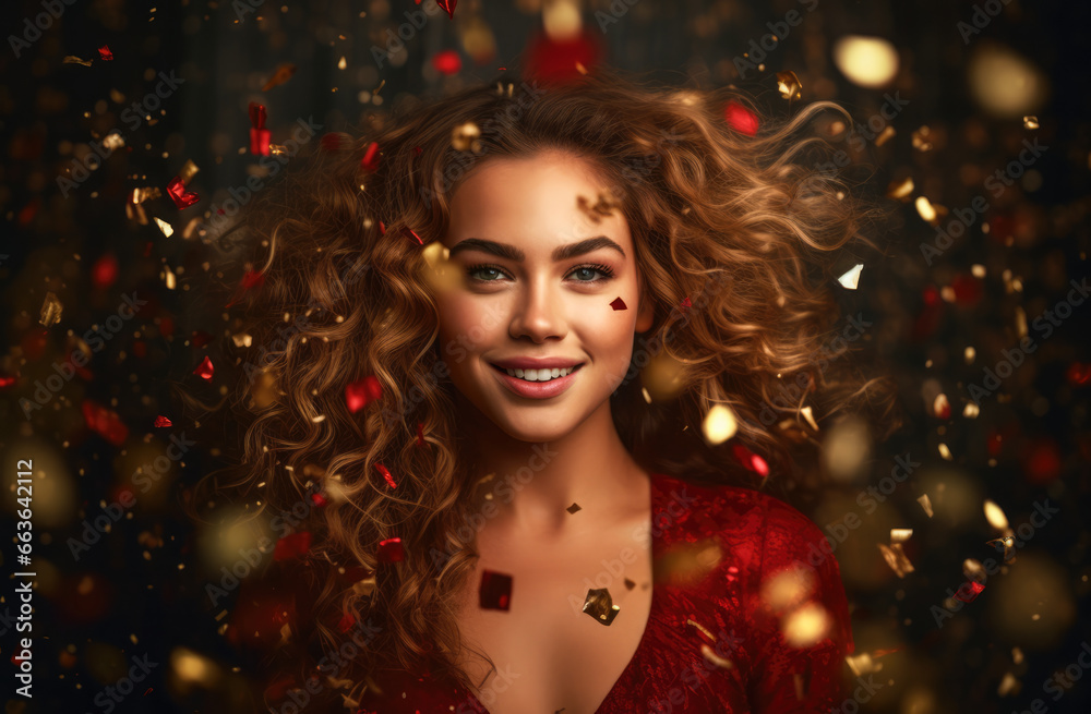 Cheerful attractive woman celebrating and smiling Cheerful attractive woman celebrating and smiling