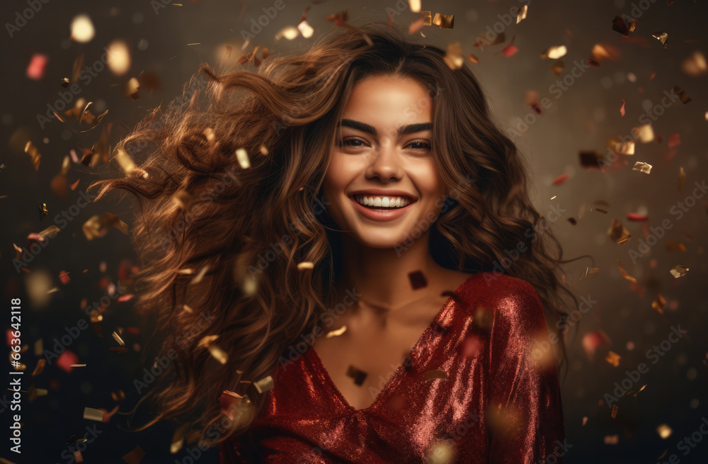 Cheerful attractive woman celebrating and smiling Cheerful attractive woman celebrating and smiling