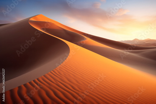 Sand dunes in the desert during sunset