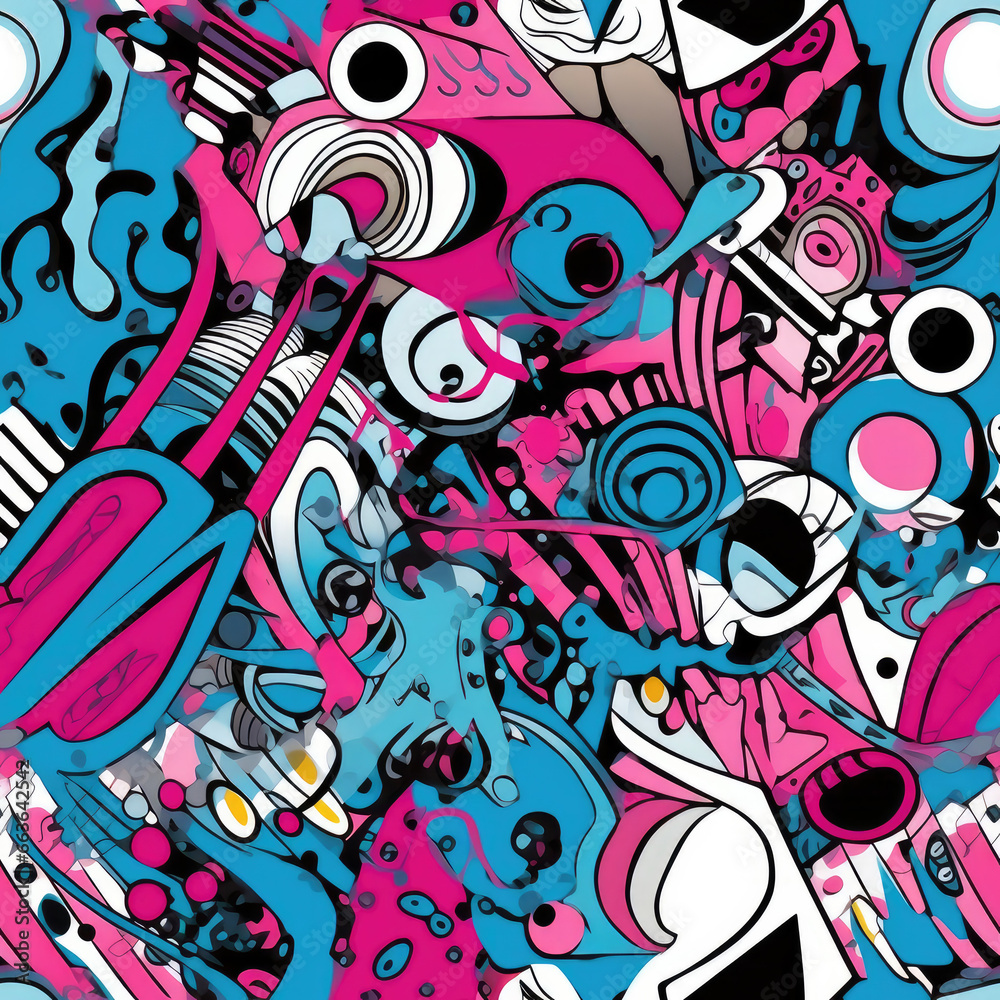 Obraz premium Graffiti funky rave grunge colorful repeat pattern
