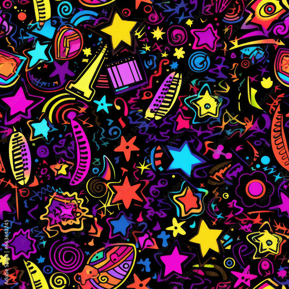 Graffiti funky rave grunge colorful repeat pattern