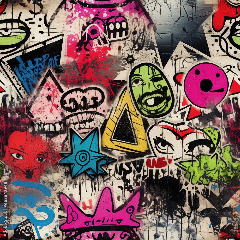 Obraz premium Graffiti funky rave grunge colorful repeat pattern