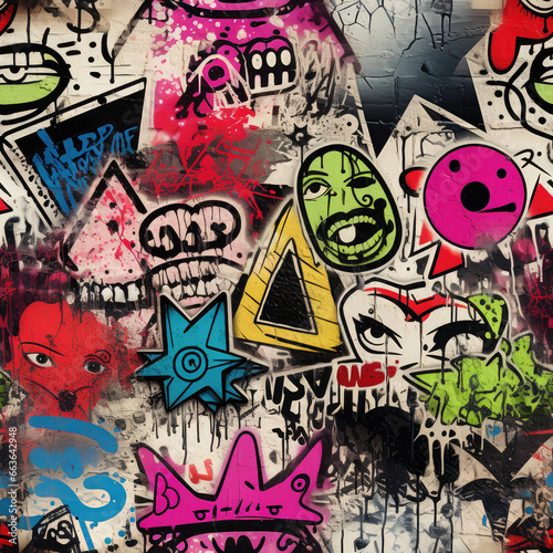 Graffiti funky rave grunge colorful repeat pattern