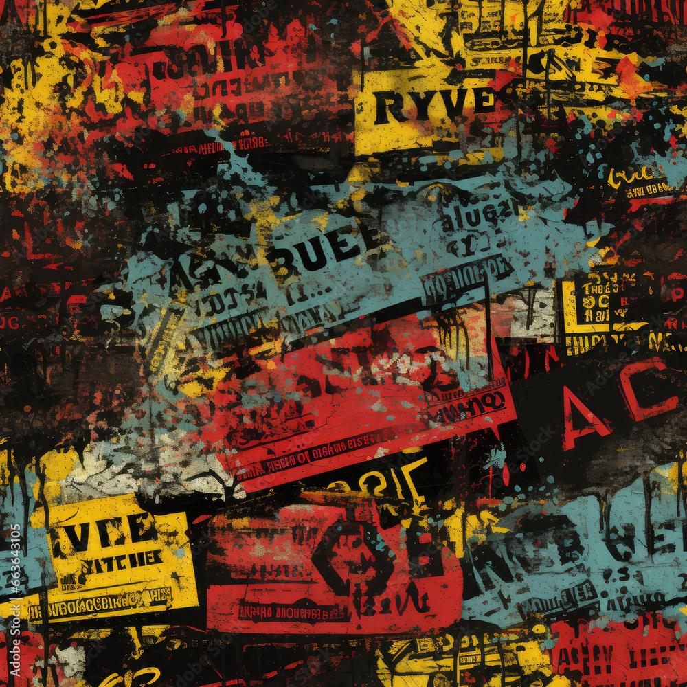 Obraz premium Graffiti funky rave grunge colorful repeat pattern