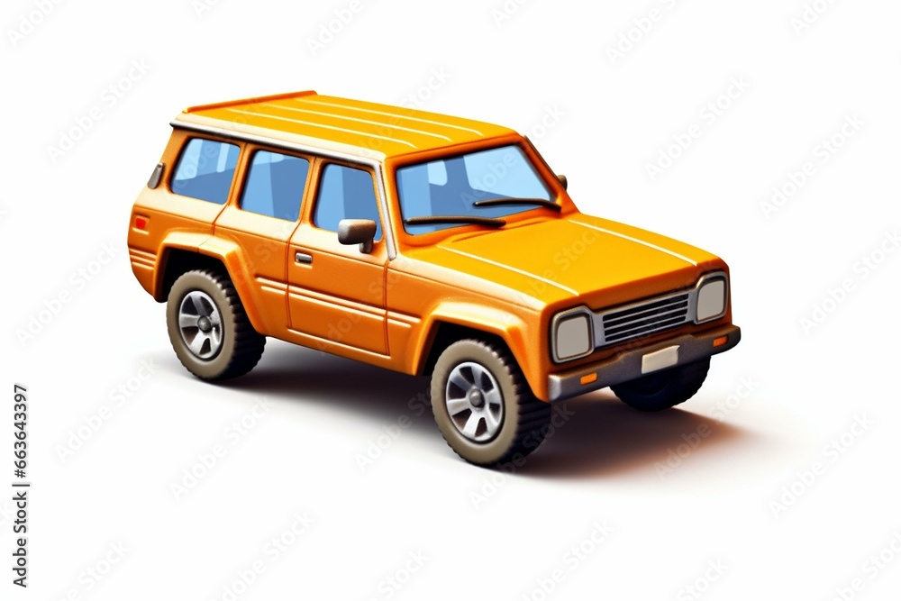 A small sport utility vehicle illustrated in 3D and placed on a white background. Generative AI