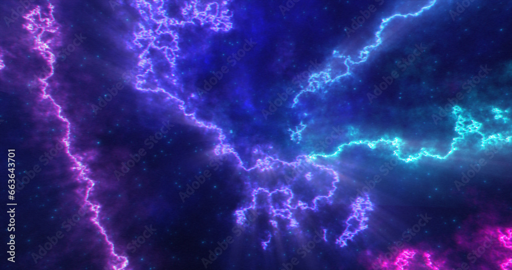 Abstract futuristic background with blue and purple multi-colored energy magic lines and waves of cosmic patterns