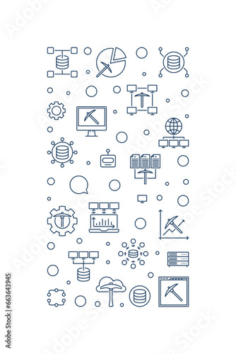 Data Mining vertical banner in thin line style. Database Systems concept linear illustration