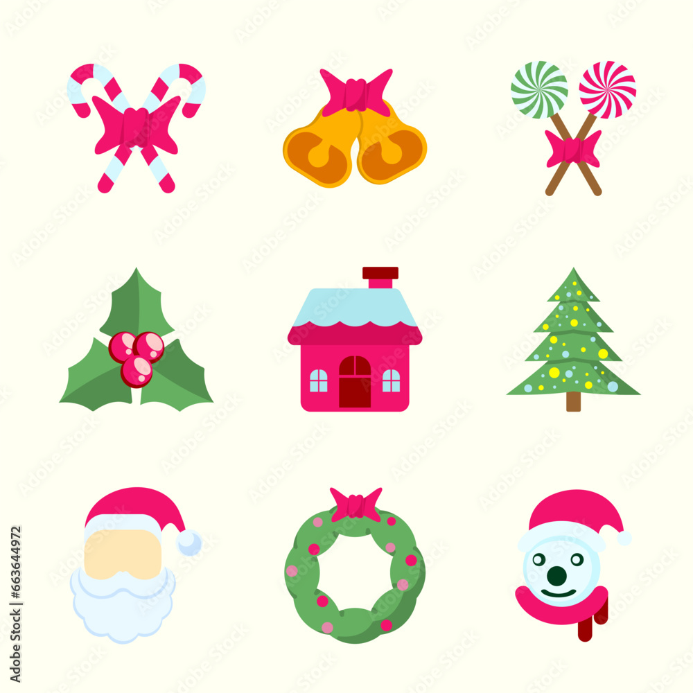 Fototapeta premium Christmas Icon Package Bundle Vector Illustration