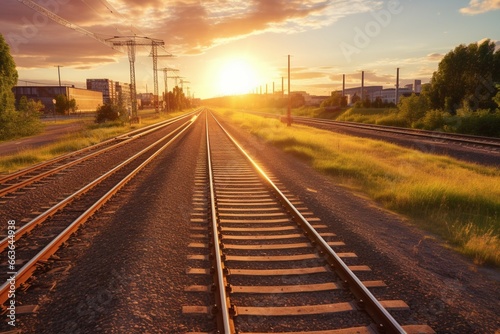 Aerial view of railway tracks at sunset, a scenic backdrop for cargo travel