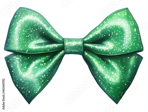 Watercolor ultra realistic Christmas glitter bow on white background generative ai