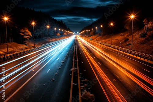 Long exposure photography captures the enchanting trail of road lights in the night