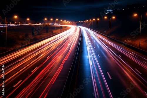 Long exposure photography captures the enchanting trail of road lights in the night