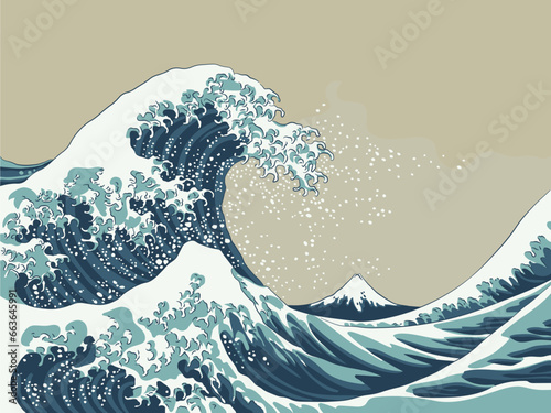 Fototapete Discover an intricate and modern reinterpretation of 'The Great Wave off Kanagaw