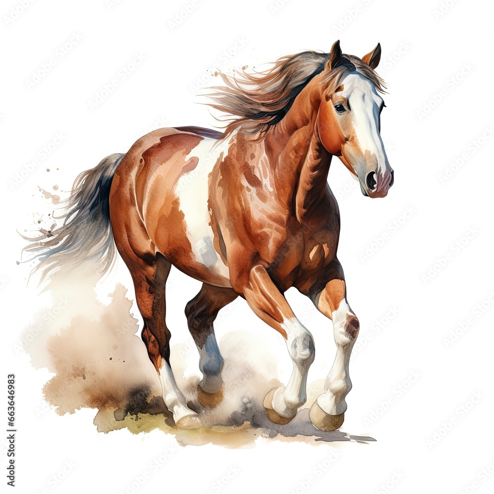 Fototapeta premium Horse running in watercolor design.