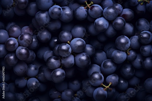 Flat lay background of vines, lots of organic blue dark grapes.