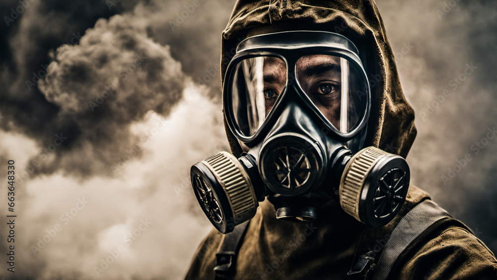 Survival in the Haze, Navigating Danger with Resolve, Wearing a Gas Mask Amidst Dangerously Polluted Conditions for a Breath of Resilience Survival in the Haze, Navigating Danger with Resolve, Wearing a Gas Mask Amidst Dangerously Polluted Conditions for a Breath of Resilience