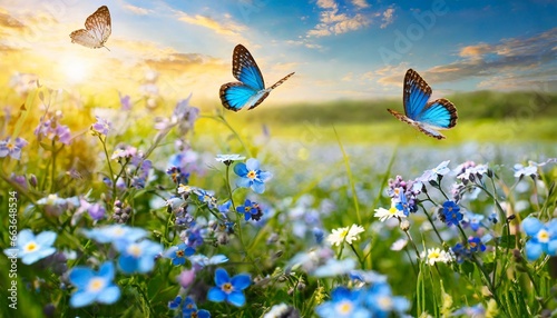 meadow with flowers and butterflies photo