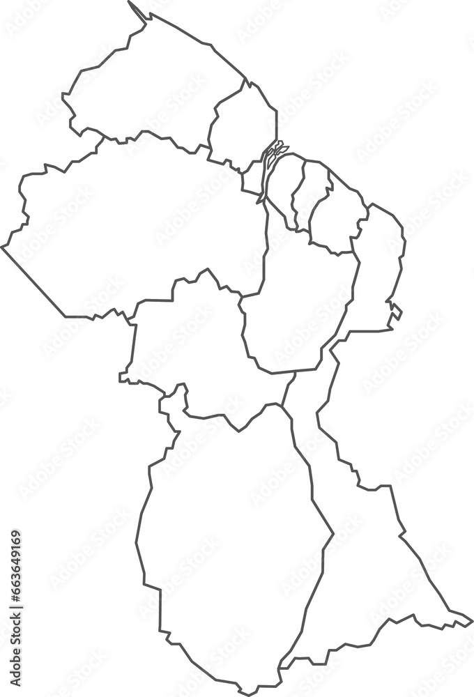 Fototapeta Map of Guyana with detailed country map, line map.