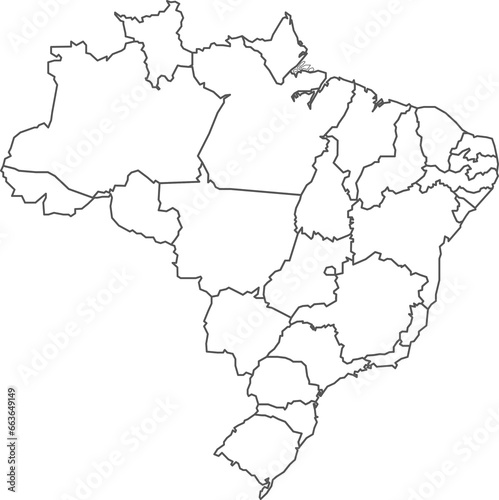 Map of Brazil with detailed country map, line map.