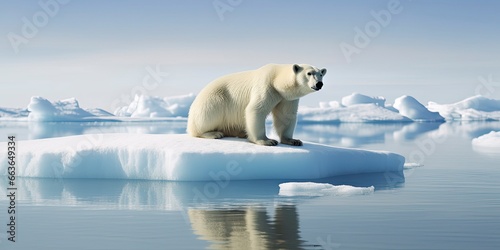 Polar bear on ice floe. Melting iceberg and global warming.