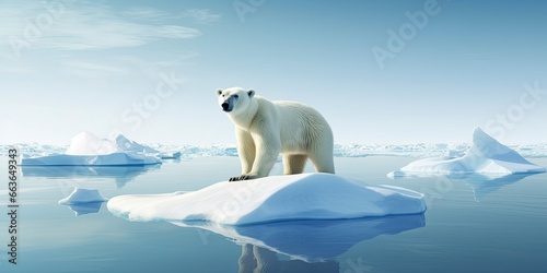 Polar bear on ice floe. Melting iceberg and global warming.