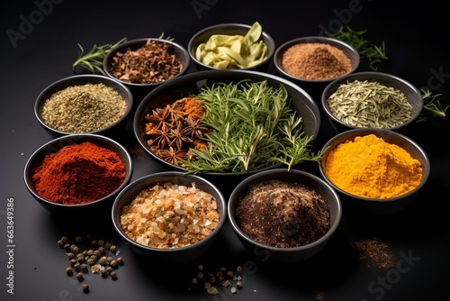 Many spices on the bowls