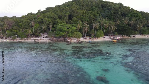 Aerial view of Tanjung Kelam Beach in Karimunjawa Islands, Jepara, Indonesia. Remote Island, coral reefs, white sand beaches. photo