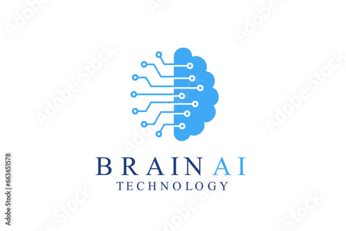 brain logo suitable for technology logo design. brain tech vector logo template. Artificial intelligence logo