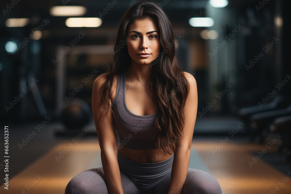 Young woman doing exercise or plank at gym. female fitness concept.